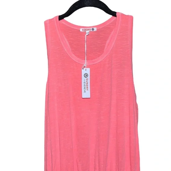 Sundry Ruched Racerback Dress Sleeveless Tank Gathered Pink Size Medium - Picture 5 of 8